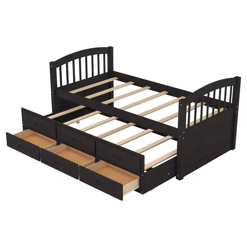 Twin over Twin Wood Bunk Bed with Ladder, Trundle and Drawers