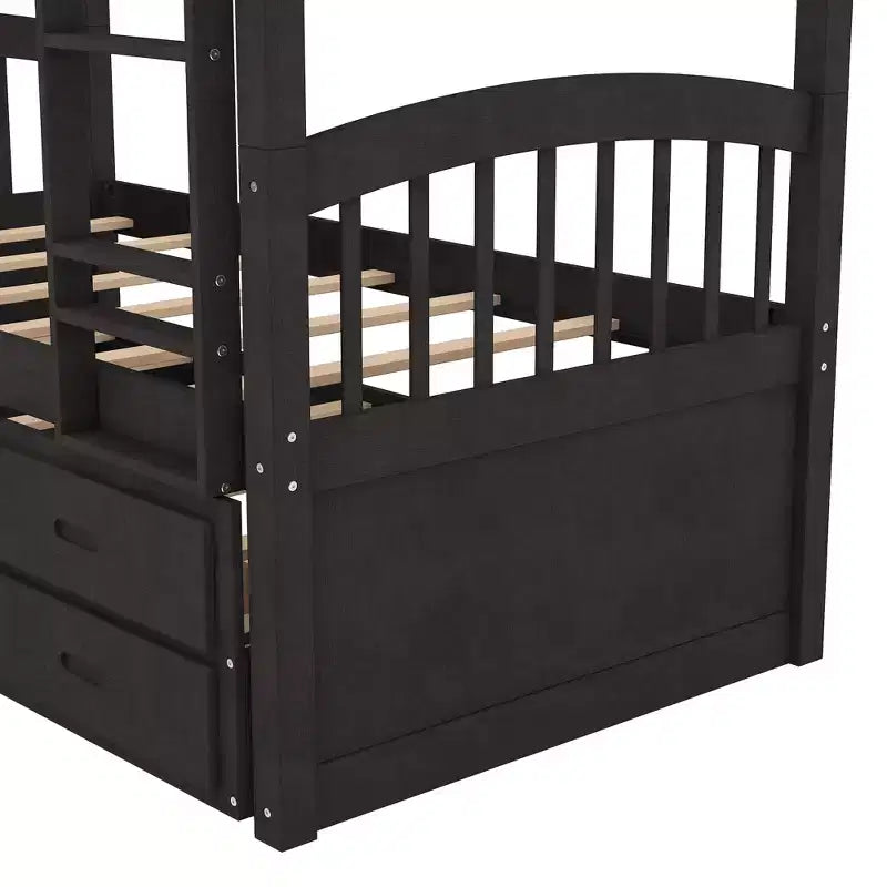 Twin over Twin Wood Bunk Bed with Ladder, Trundle and Drawers