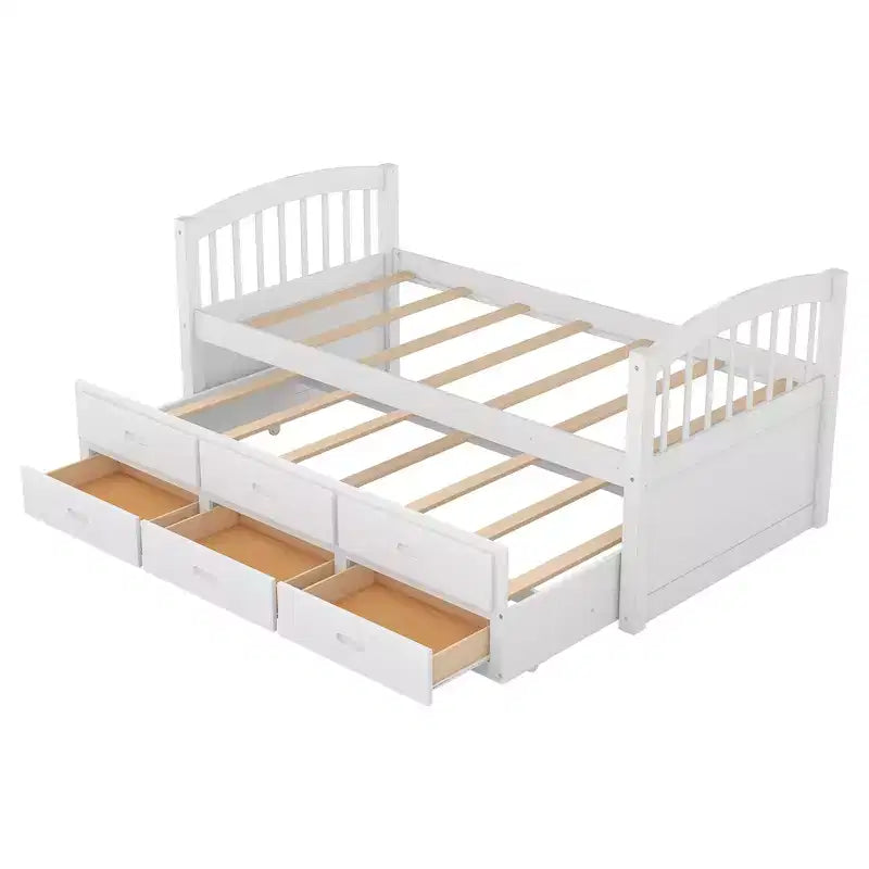 Twin over Twin Wood Bunk Bed with Ladder, Trundle and Drawers