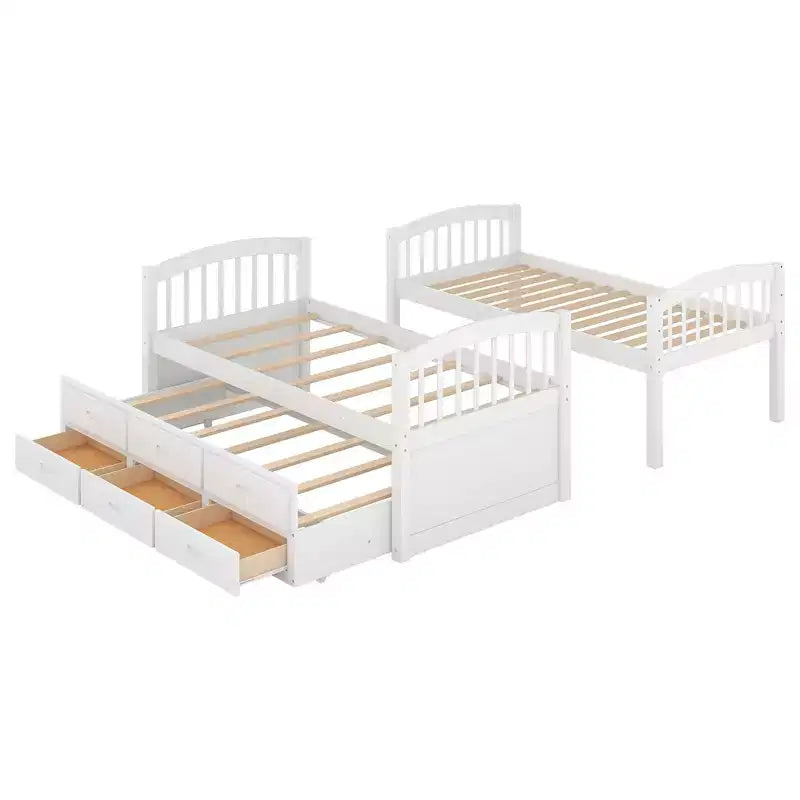 Twin over Twin Wood Bunk Bed with Ladder, Trundle and Drawers