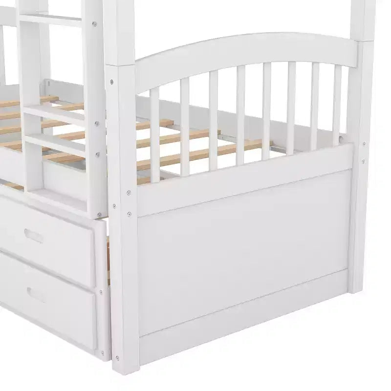 Twin over Twin Wood Bunk Bed with Ladder, Trundle and Drawers