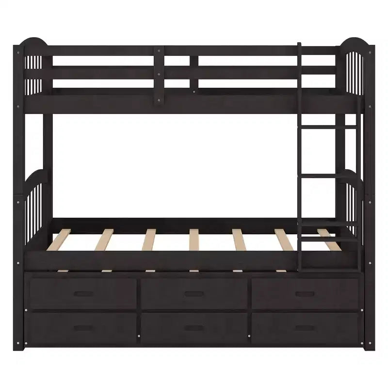 Twin over Twin Wood Bunk Bed with Ladder, Trundle and Drawers