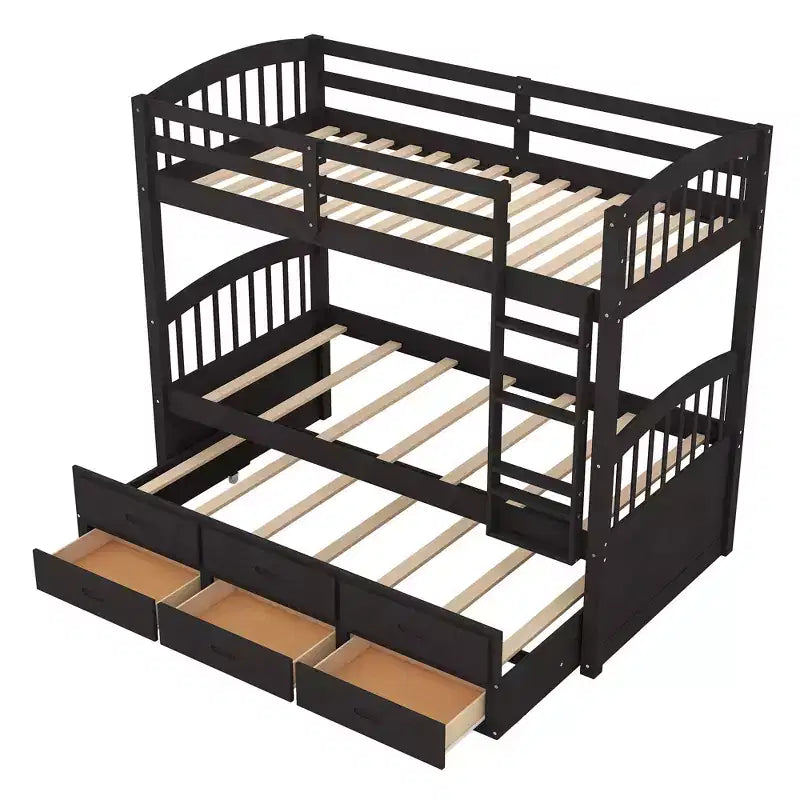 Twin over Twin Wood Bunk Bed with Ladder, Trundle and Drawers