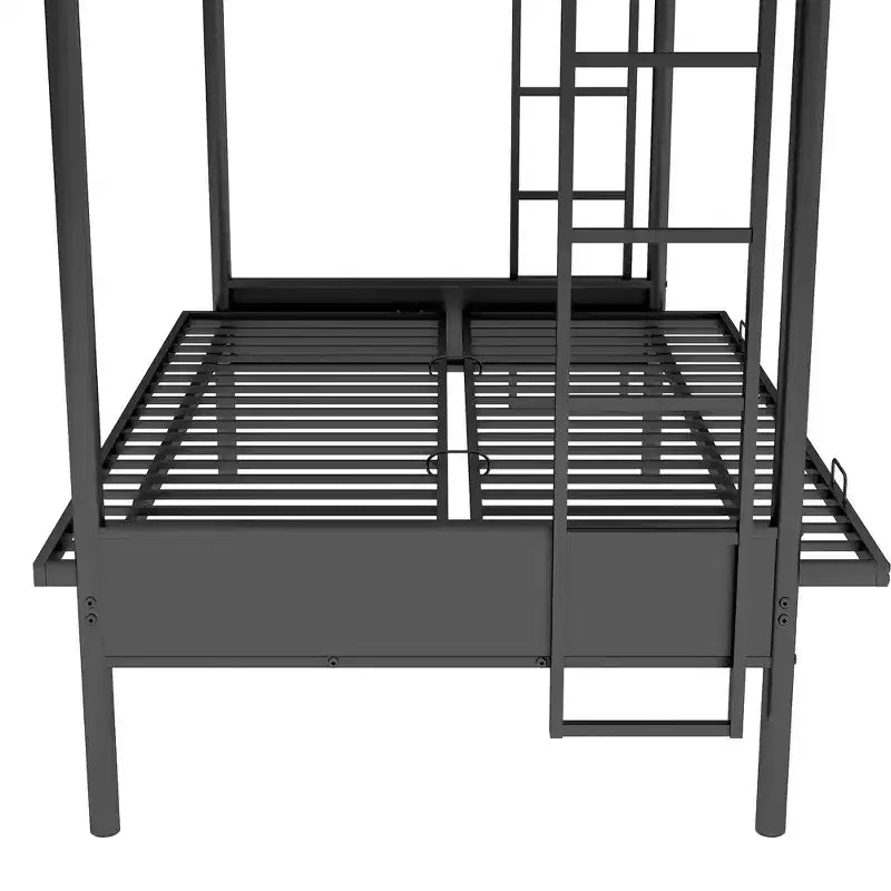 Twin over Full Metal Bunk Bed with Adjustable Lower Bunk, Multi-Function – Black