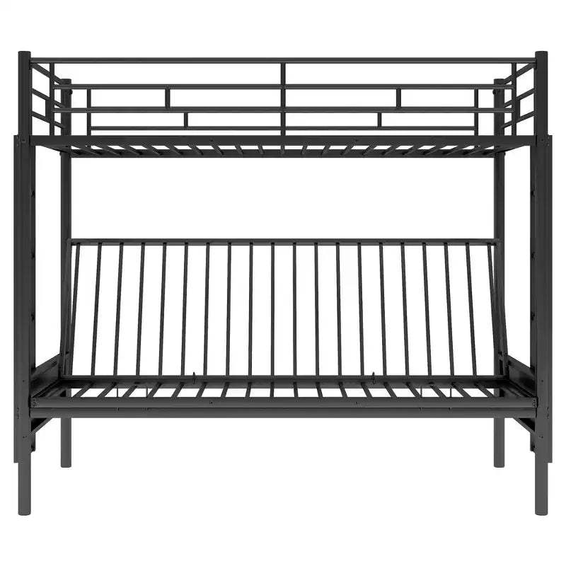 Twin over Full Metal Bunk Bed with Adjustable Lower Bunk, Multi-Function – Black