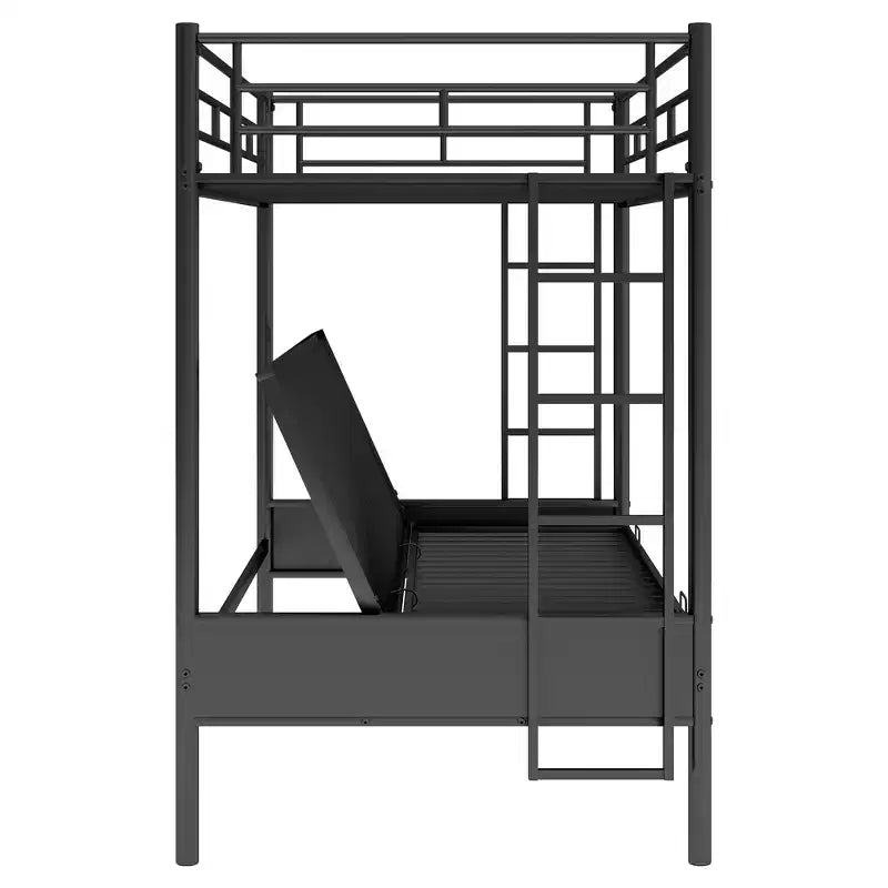 Twin over Full Metal Bunk Bed with Adjustable Lower Bunk, Multi-Function – Black