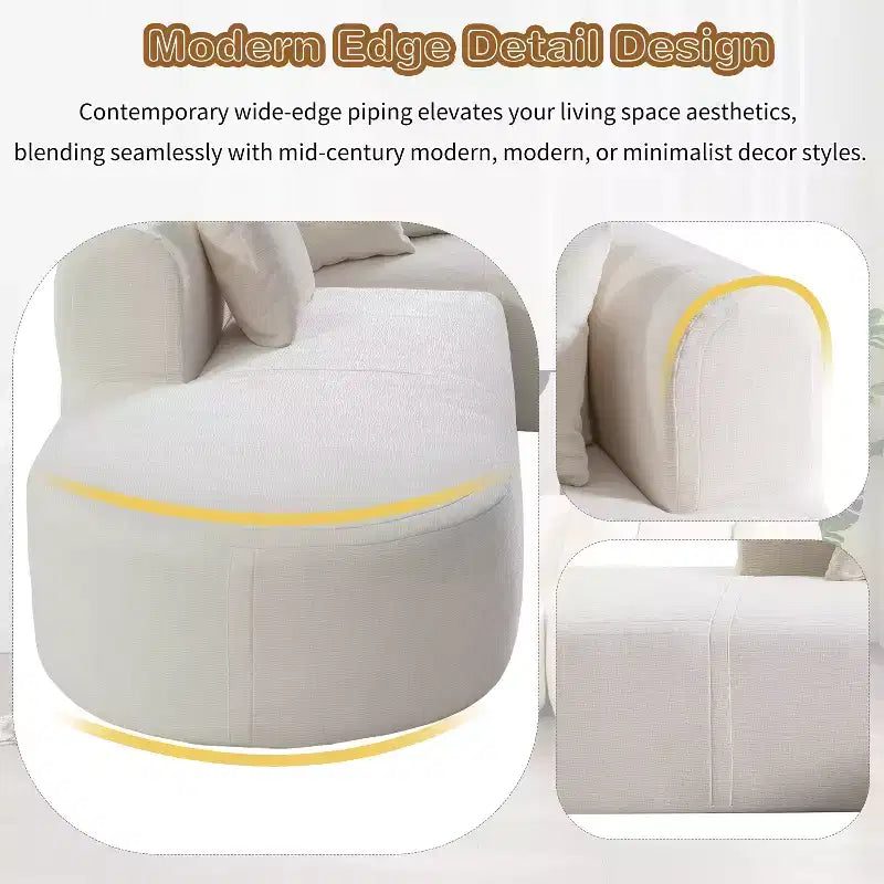 108W Corner Sofa Couch with Curved Seat and Wide Stitching, Perfect for Living Room, Bedroom, Office, Beige/Gray