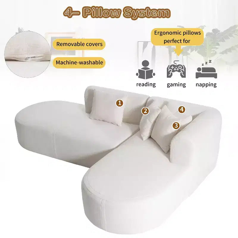 108W Corner Sofa Couch with Curved Seat and Wide Stitching, Perfect for Living Room, Bedroom, Office, Beige/Gray