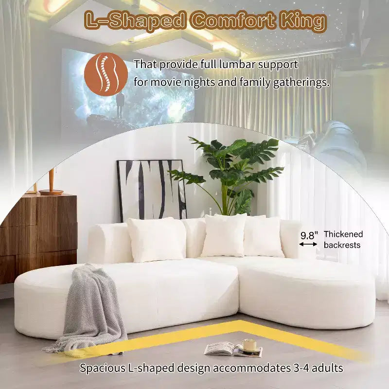 108W Corner Sofa Couch with Curved Seat and Wide Stitching, Perfect for Living Room, Bedroom, Office, Beige/Gray