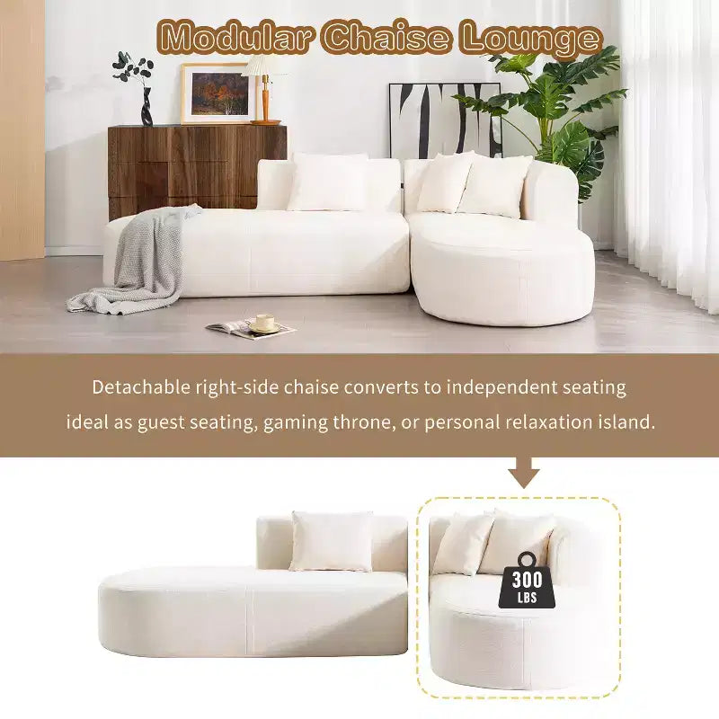 108W Corner Sofa Couch with Curved Seat and Wide Stitching, Perfect for Living Room, Bedroom, Office, Beige/Gray