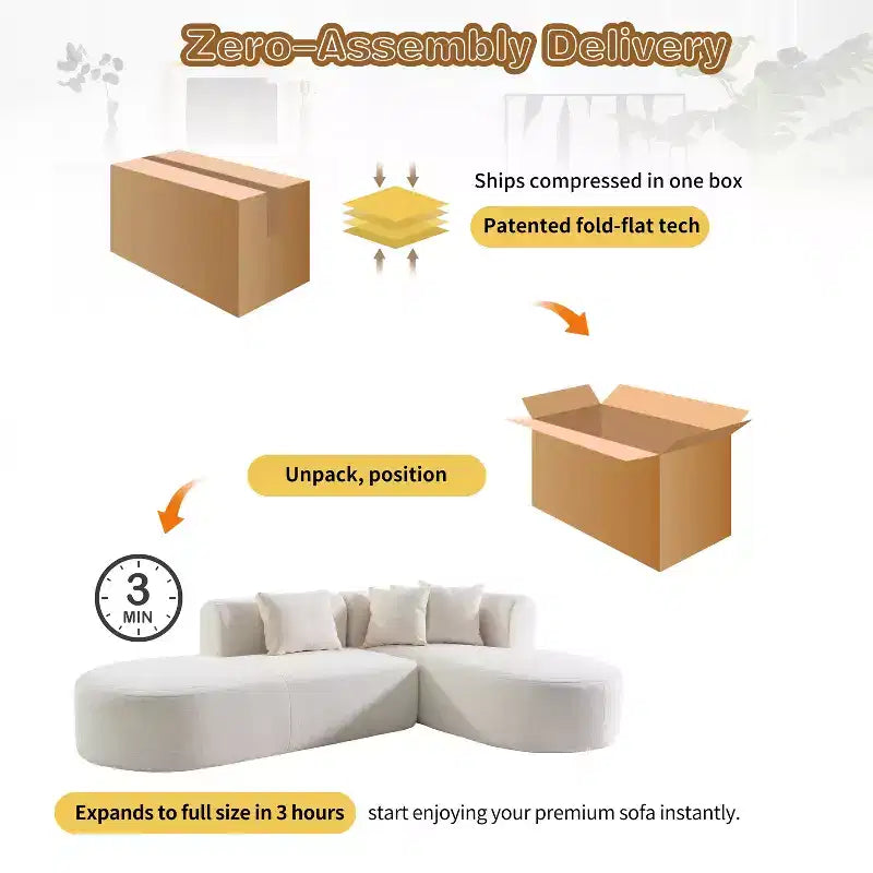 108W Corner Sofa Couch with Curved Seat and Wide Stitching, Perfect for Living Room, Bedroom, Office, Beige/Gray