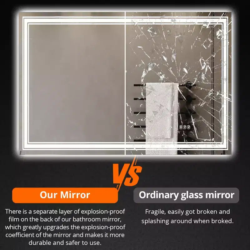 Large Bathroom Mirror with LED Lights, LED Vanity Mirror for Bathroom, 3 Adjustable Colors of Lights, Anti-Fog, Backlit + Front Lit, Stepless Dimming