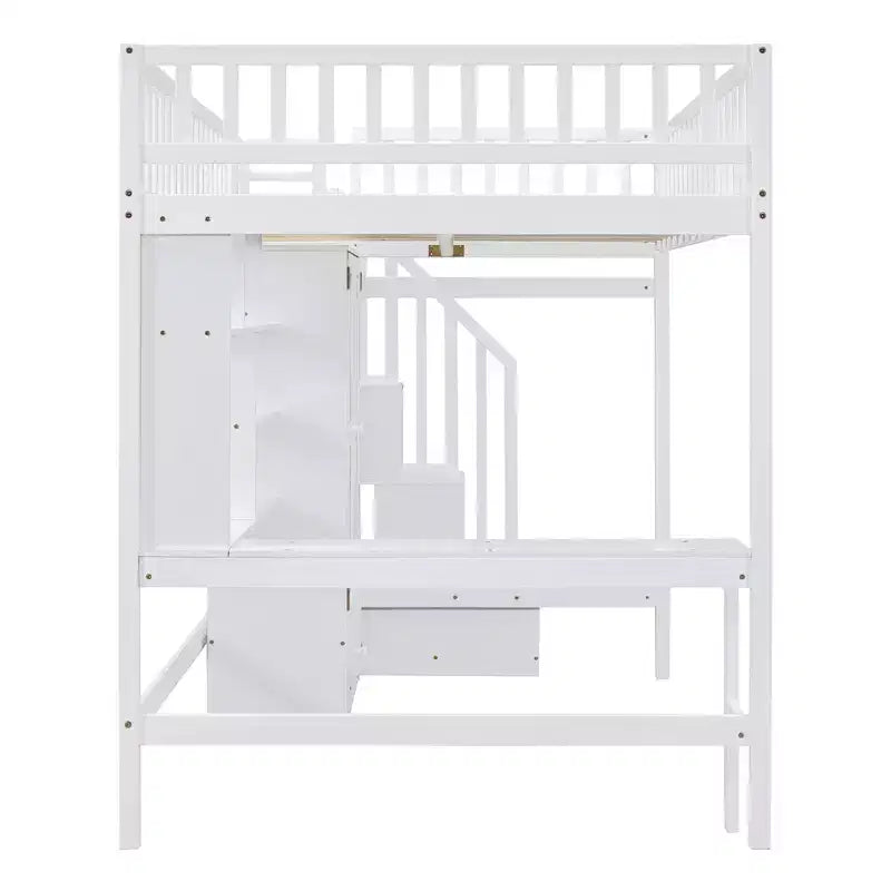 94.4" Full Size Wood Loft Bed with Bookshelf, Drawers, Desk and Wardrobe