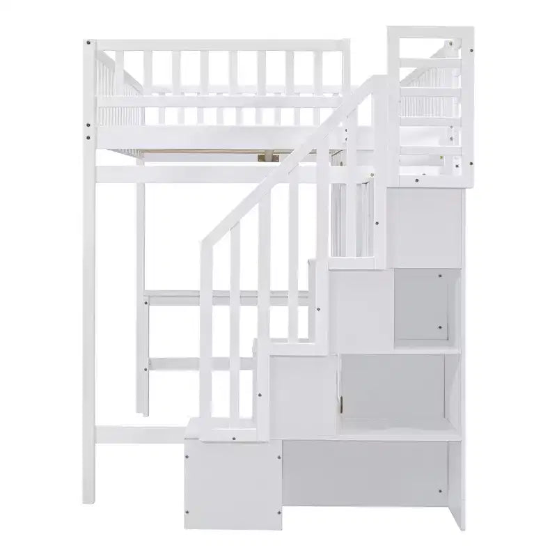 94.4" Full Size Wood Loft Bed with Bookshelf, Drawers, Desk and Wardrobe