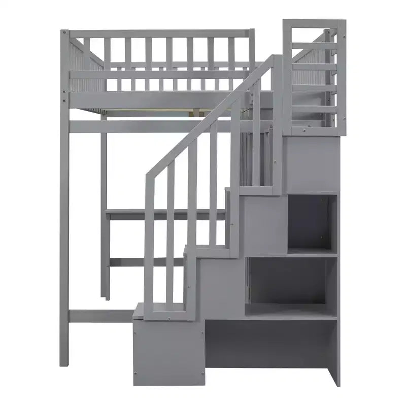 94.4" Full Size Wood Loft Bed with Bookshelf, Drawers, Desk and Wardrobe