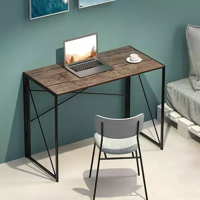 Modern Small Computer Folding Desk For Home Office, Brown, 39in