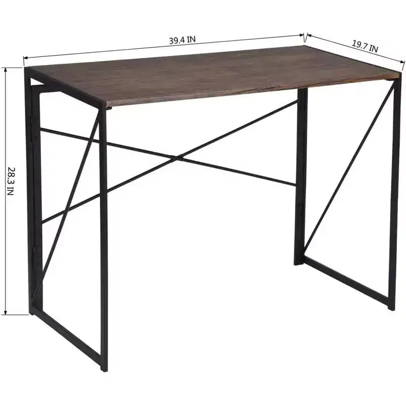 Modern Small Computer Folding Desk For Home Office, Brown, 39in