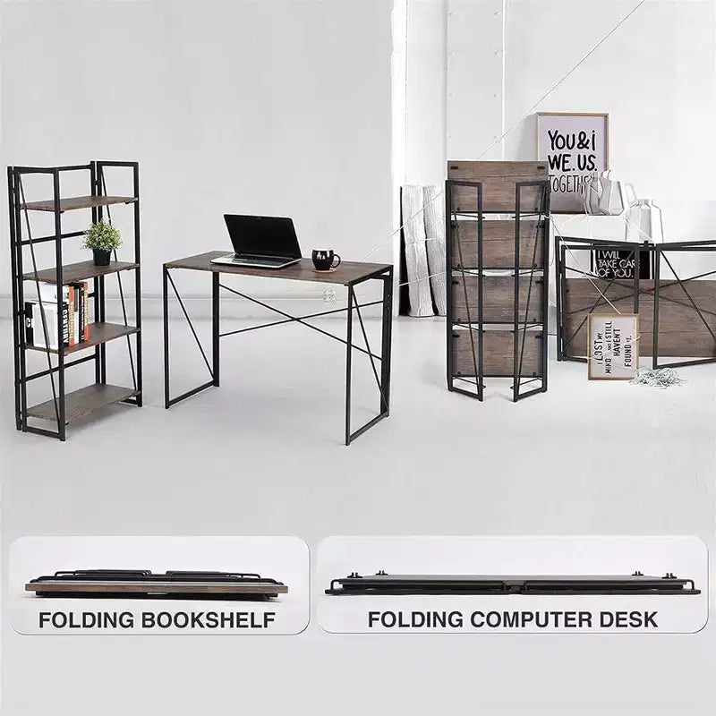 Modern Small Computer Folding Desk For Home Office, Brown, 39in