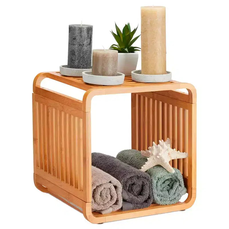 Bamboo Cube Storage, 13" Stackable Shelf Organizer