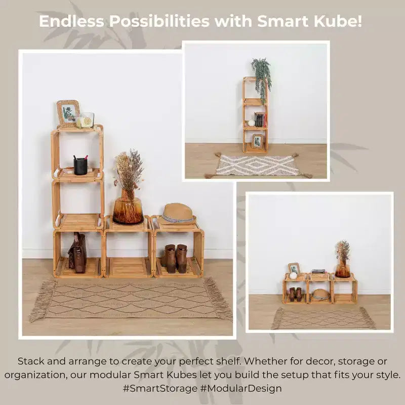 Bamboo Cube Storage, 13" Stackable Shelf Organizer