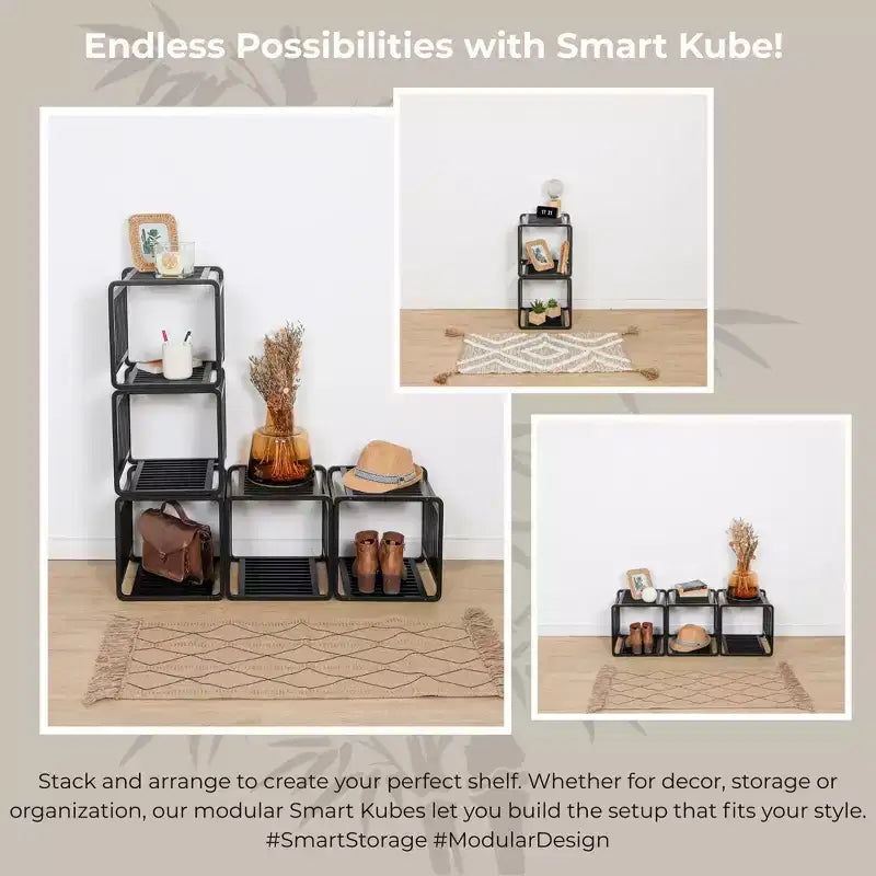 Bamboo Cube Storage, 13" Stackable Shelf Organizer