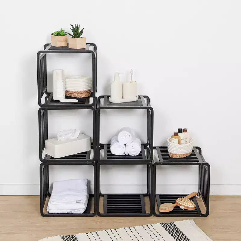 Bamboo Cube Storage, 13" Stackable Shelf Organizer