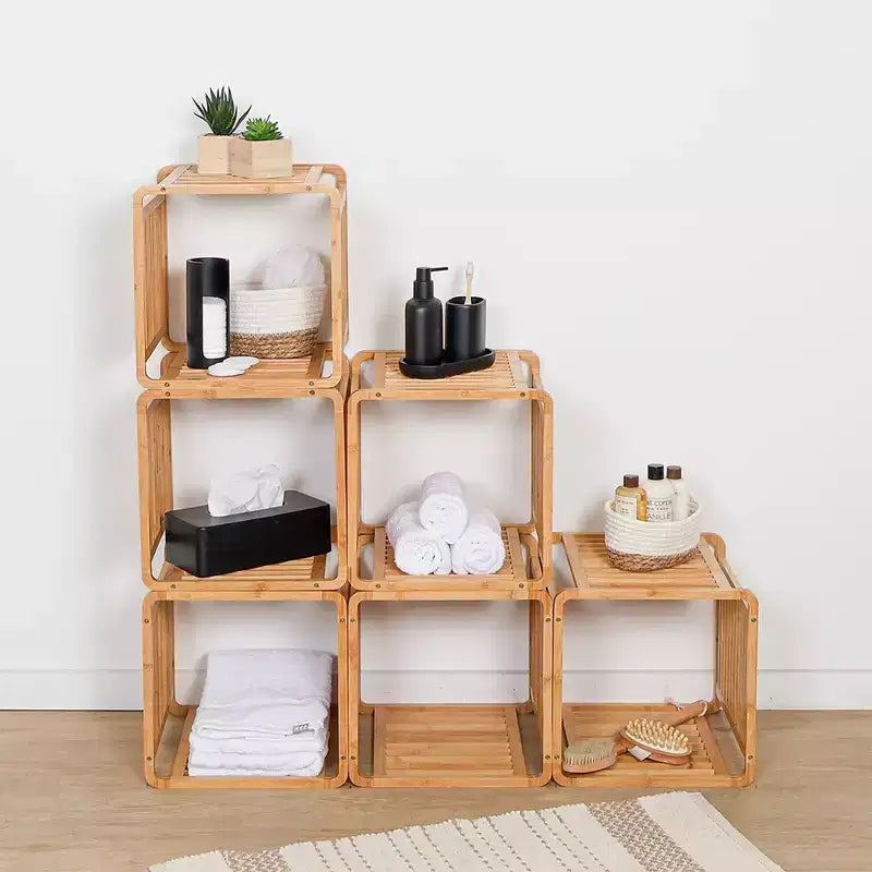 Bamboo Cube Storage, 13" Stackable Shelf Organizer