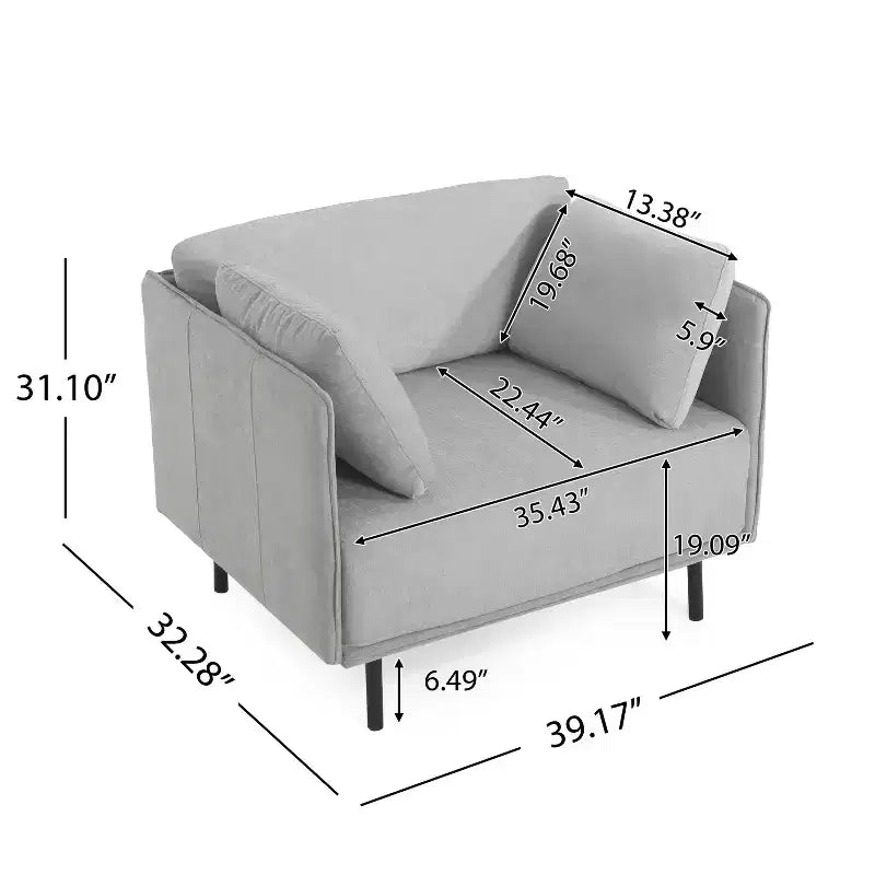 39-Inch Vintage Lounge Chair with Polyester Upholstery, Solid Wood Frame and Steel Legs, for Relaxation