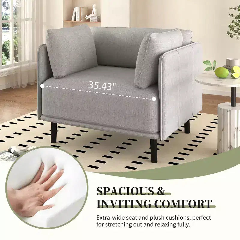 39-Inch Vintage Lounge Chair with Polyester Upholstery, Solid Wood Frame and Steel Legs, for Relaxation