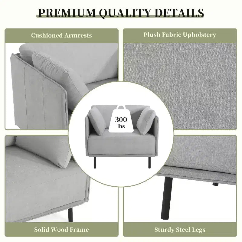 39-Inch Vintage Lounge Chair with Polyester Upholstery, Solid Wood Frame and Steel Legs, for Relaxation
