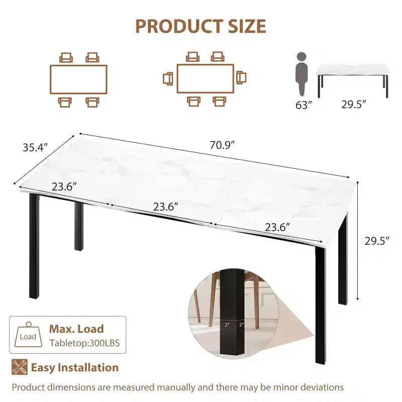 Dining Table for 6-8 People, Rustic Wave Irregular Edge Table with Thick MDF Top & Metal Frame, Waterproof Scratch-Resistant