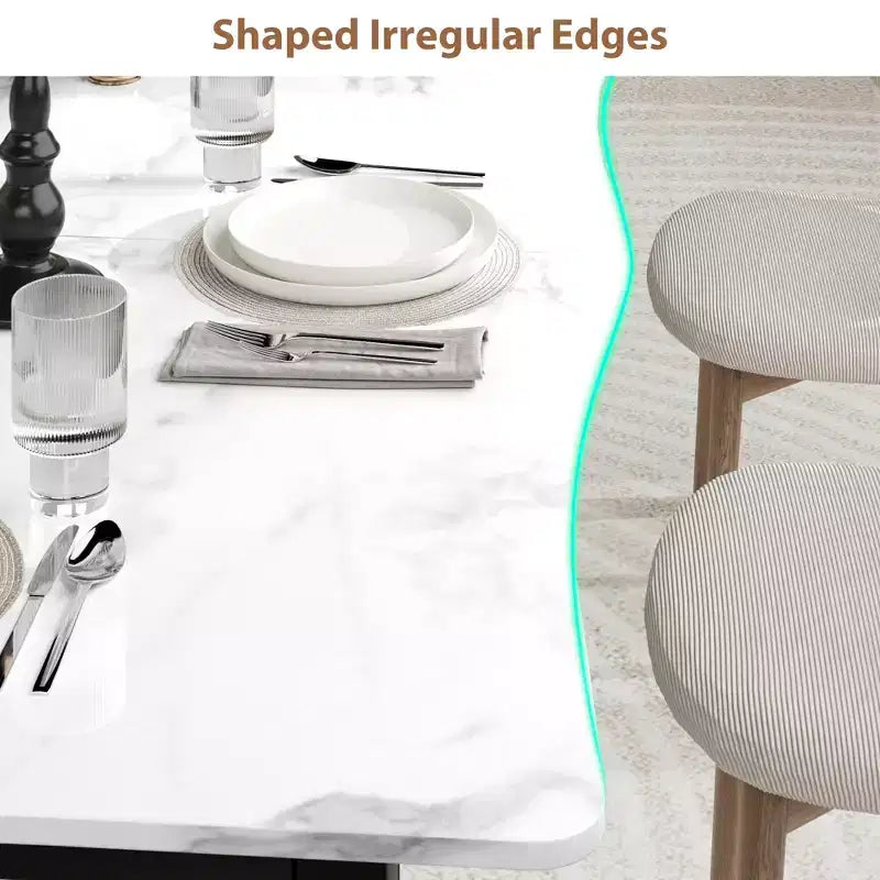 Dining Table for 6-8 People, Rustic Wave Irregular Edge Table with Thick MDF Top & Metal Frame, Waterproof Scratch-Resistant