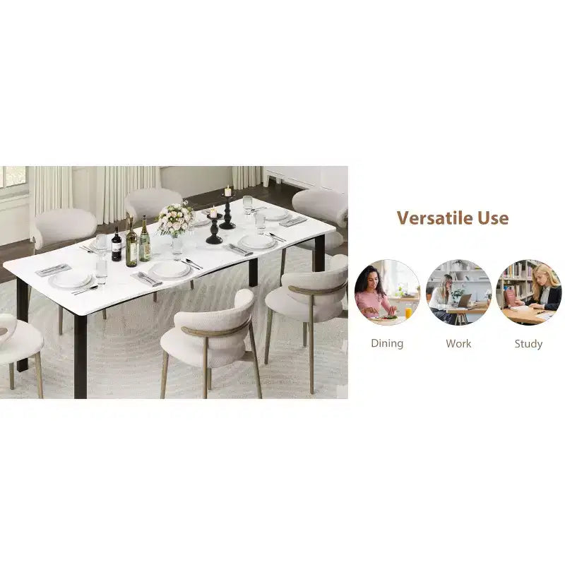 Dining Table for 6-8 People, Rustic Wave Irregular Edge Table with Thick MDF Top & Metal Frame, Waterproof Scratch-Resistant