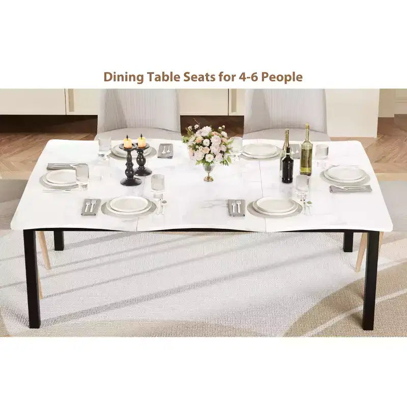 Dining Table for 6-8 People, Rustic Wave Irregular Edge Table with Thick MDF Top & Metal Frame, Waterproof Scratch-Resistant