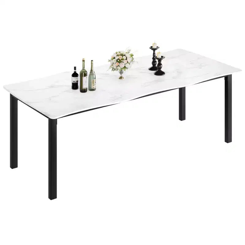 Dining Table for 6-8 People, Rustic Wave Irregular Edge Table with Thick MDF Top & Metal Frame, Waterproof Scratch-Resistant