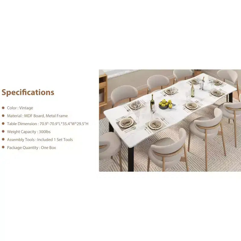 Dining Table for 6-8 People, Rustic Wave Irregular Edge Table with Thick MDF Top & Metal Frame, Waterproof Scratch-Resistant