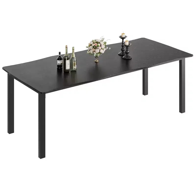 Dining Table for 6-8 People, Rustic Wave Irregular Edge Table with Thick MDF Top & Metal Frame, Waterproof Scratch-Resistant