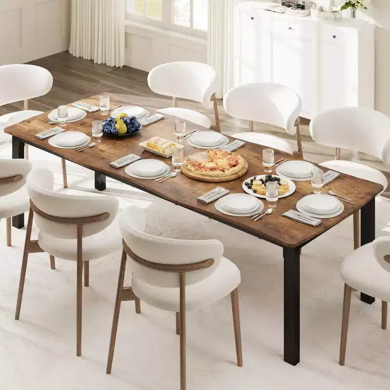 Dining Table for 6-8 People, Rustic Wave Irregular Edge Table with Thick MDF Top & Metal Frame, Waterproof Scratch-Resistant