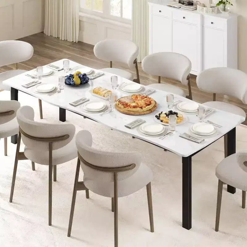 Dining Table for 6-8 People, Rustic Wave Irregular Edge Table with Thick MDF Top & Metal Frame, Waterproof Scratch-Resistant