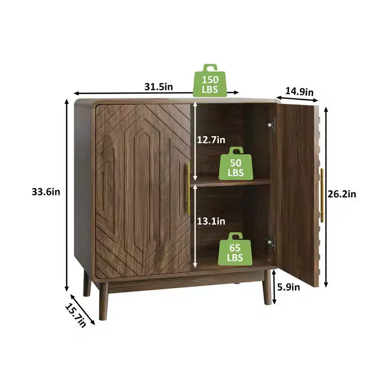Sideboard Buffet Cabinet with Carved 2 Door, Adjustable Shelf for Living Room Kitchen Dining Room, Walnut