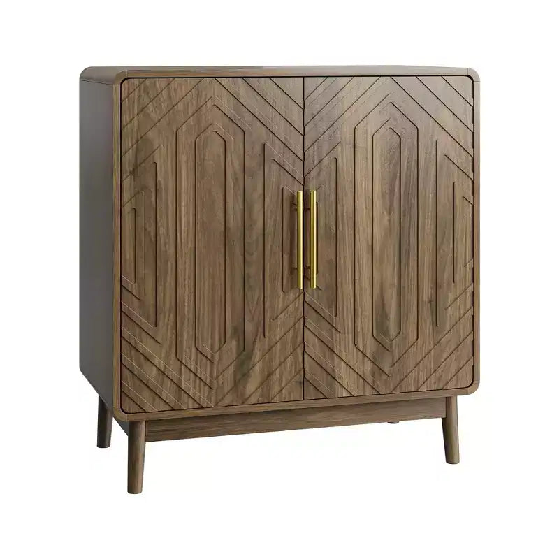 Sideboard Buffet Cabinet with Carved 2 Door, Adjustable Shelf for Living Room Kitchen Dining Room, Walnut
