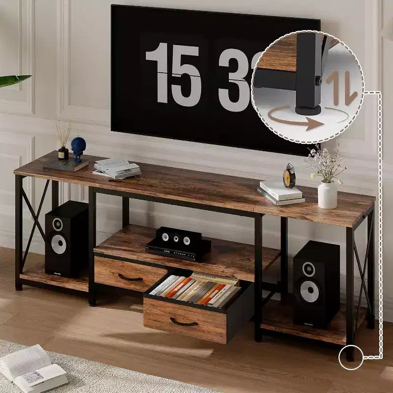TV Stand with Fabric Drawers, Entertainment Center with Open Storage Shelves, TV Console Table, for Living Room, Bedroom, Office