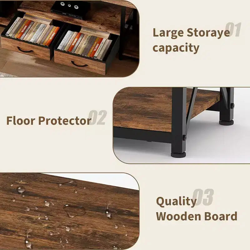 TV Stand with Fabric Drawers, Entertainment Center with Open Storage Shelves, TV Console Table, for Living Room, Bedroom, Office