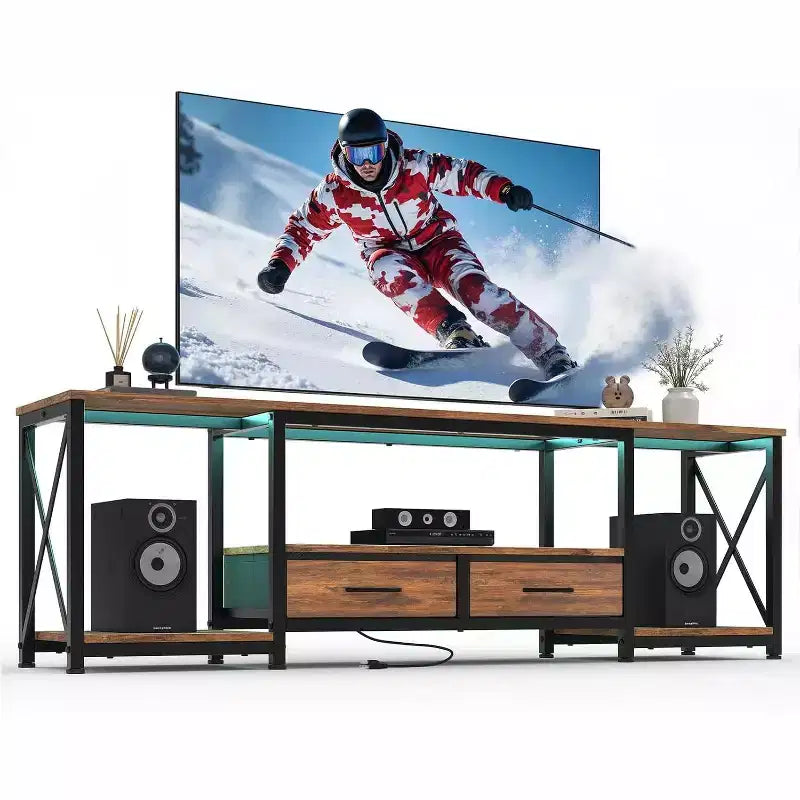 TV Stand with Fabric Drawers, Entertainment Center with Open Storage Shelves, TV Console Table, for Living Room, Bedroom, Office