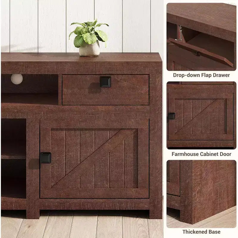 Farmhouse TV Cabinet, Entertainment Center with 2 Drawers, 2 Cabinets, and 2 Open Storage Spaces, for Living Room, Bedroom