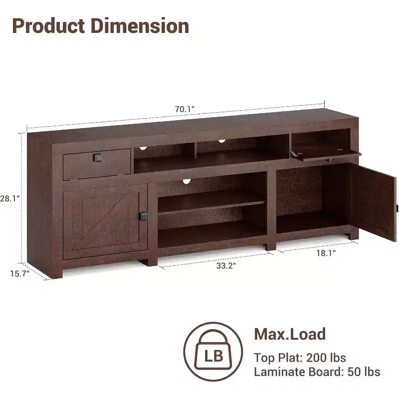 Farmhouse TV Cabinet, Entertainment Center with 2 Drawers, 2 Cabinets, and 2 Open Storage Spaces, for Living Room, Bedroom