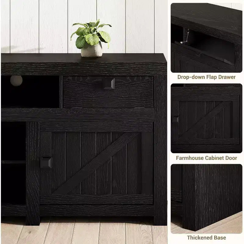 Farmhouse TV Cabinet, Entertainment Center with 2 Drawers, 2 Cabinets, and 2 Open Storage Spaces, for Living Room, Bedroom