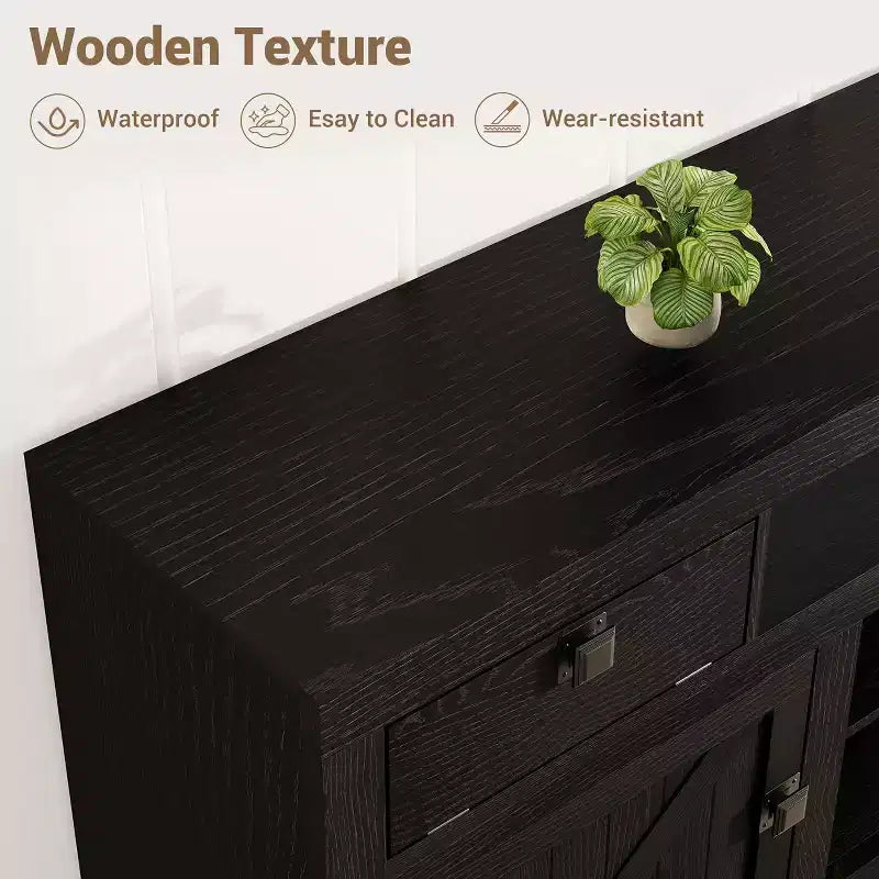 Farmhouse TV Cabinet, Entertainment Center with 2 Drawers, 2 Cabinets, and 2 Open Storage Spaces, for Living Room, Bedroom