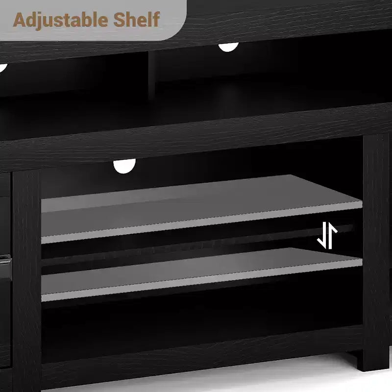 Farmhouse TV Cabinet, Entertainment Center with 2 Drawers, 2 Cabinets, and 2 Open Storage Spaces, for Living Room, Bedroom
