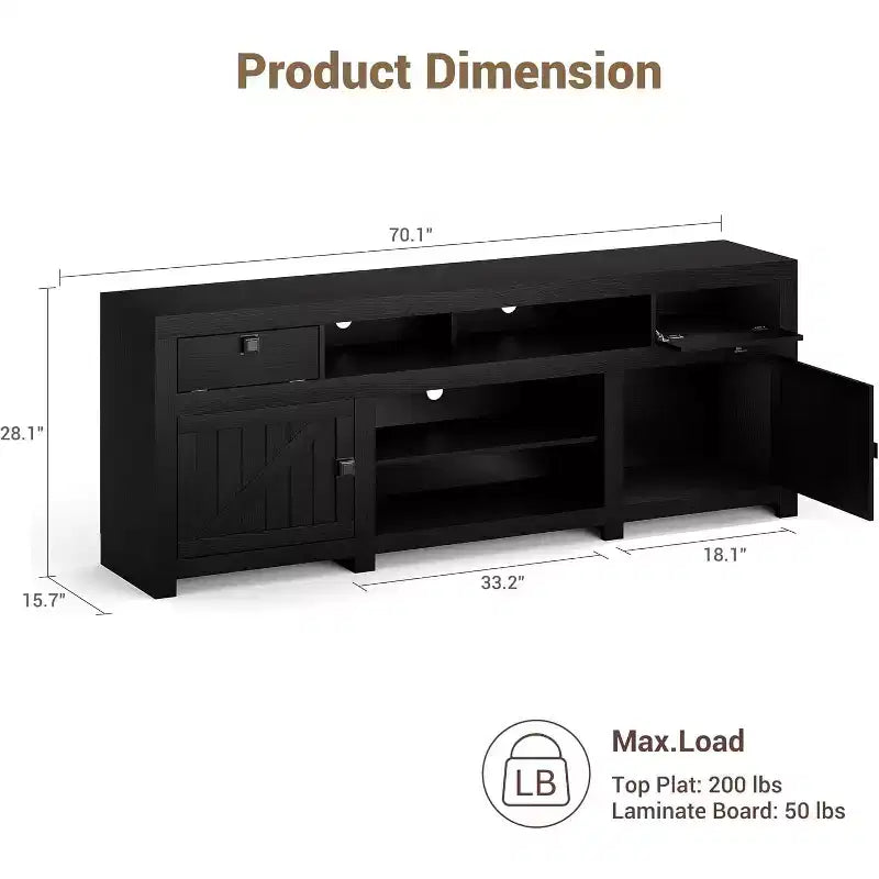 Farmhouse TV Cabinet, Entertainment Center with 2 Drawers, 2 Cabinets, and 2 Open Storage Spaces, for Living Room, Bedroom